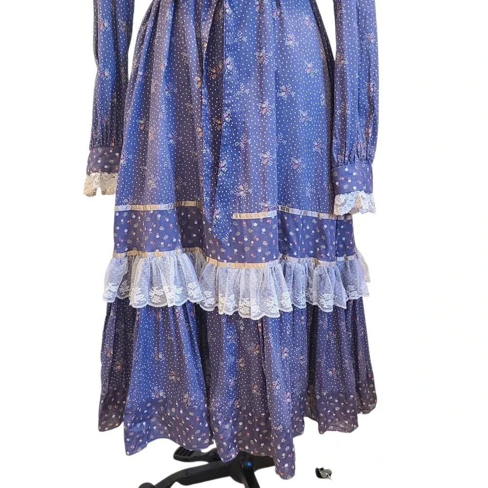 Gunne Sax Dress Purple Prairie Cottage Core Floral Lace Size 11 Vintage 70s Blue - Picture 3 of 8